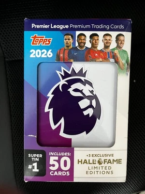 SUPER TIN # 1 5 PACKETS TOPPS PREMIER LEAGUE 2026 + 3 LIMITED CARDS - Photo 1/2
