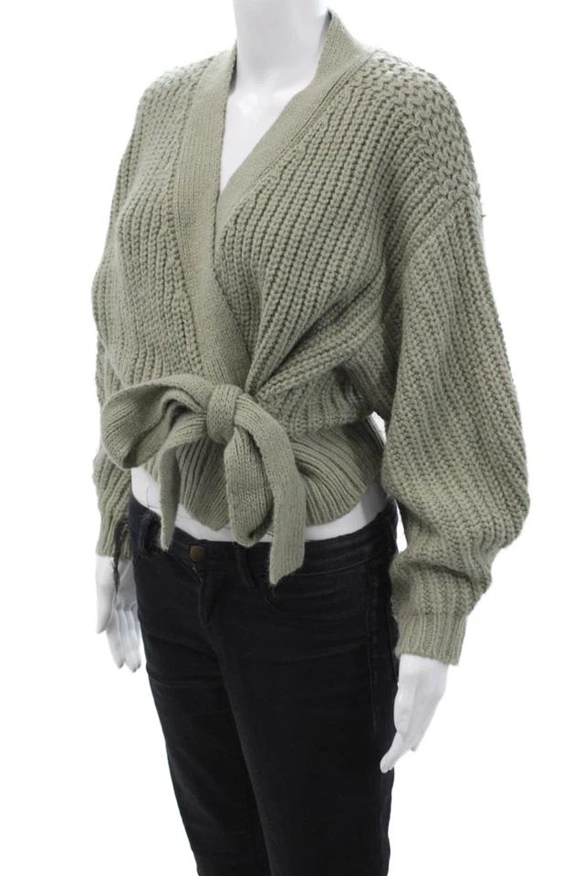 Cárdigan para mujer Zara cuello en V verde corbata manga larga bohemio talla S Foto 2 de 4