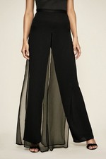 Pantalones Palazzo Vintage TADASHI Negros Transparente Arrugada Gasa Superposición Pierna Ancha 4