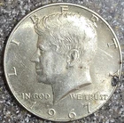 AU 1967 Error Kennedy Silver Half Dollar,  LG CUD Error Coin