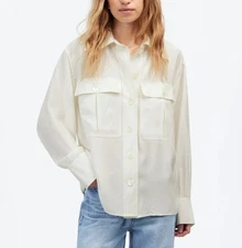 Madewell Silk Utility-Pocket Button-Up Shirt Women's Size Small in White NWT!