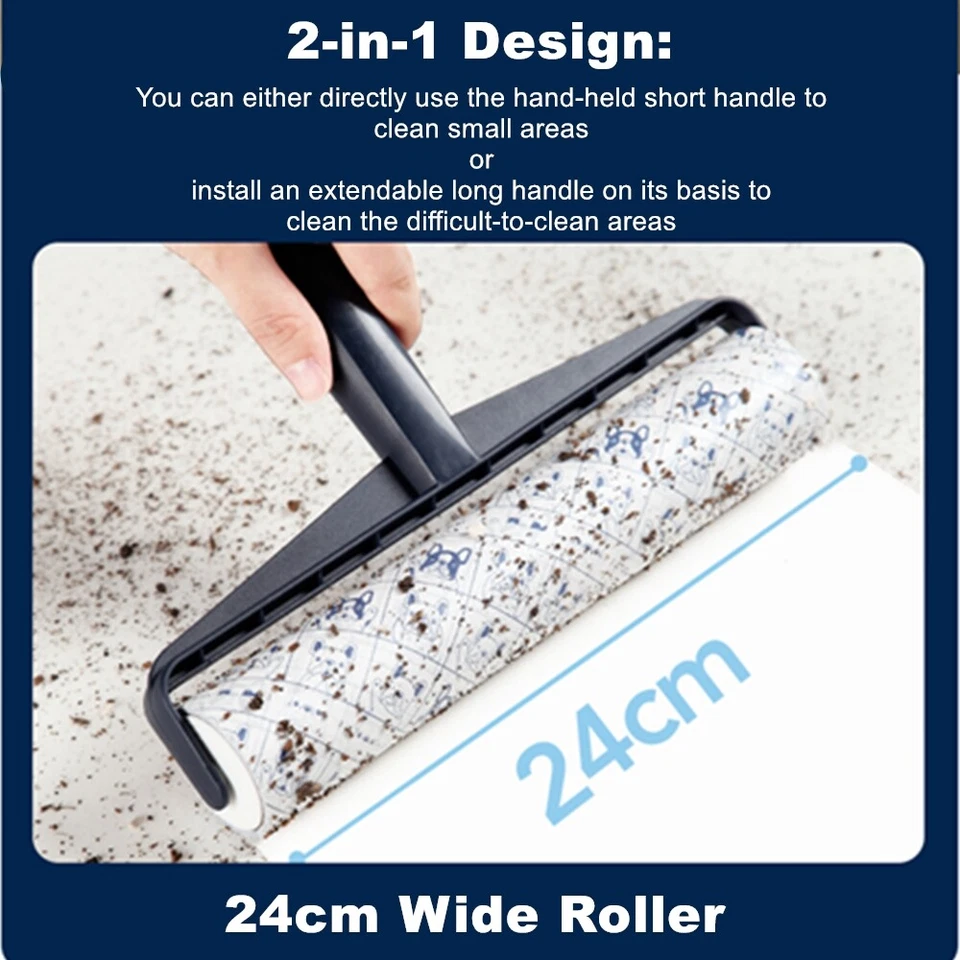 Long Handle Sticky Lint Roller Floor Carpet Clothes Pet Hair Remover - image 2 of 4