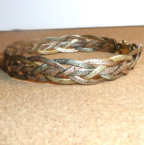 Italy VTG Milor Tri (Yellow & Rose Gold) Vermeil Sterling Silver Bracelet 7.5" - Picture 3 of 10