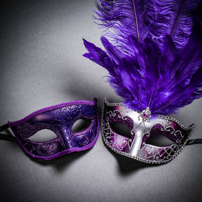 Purple Tall Feather Venetian Halloween Masquerade Ball  display picture 3
