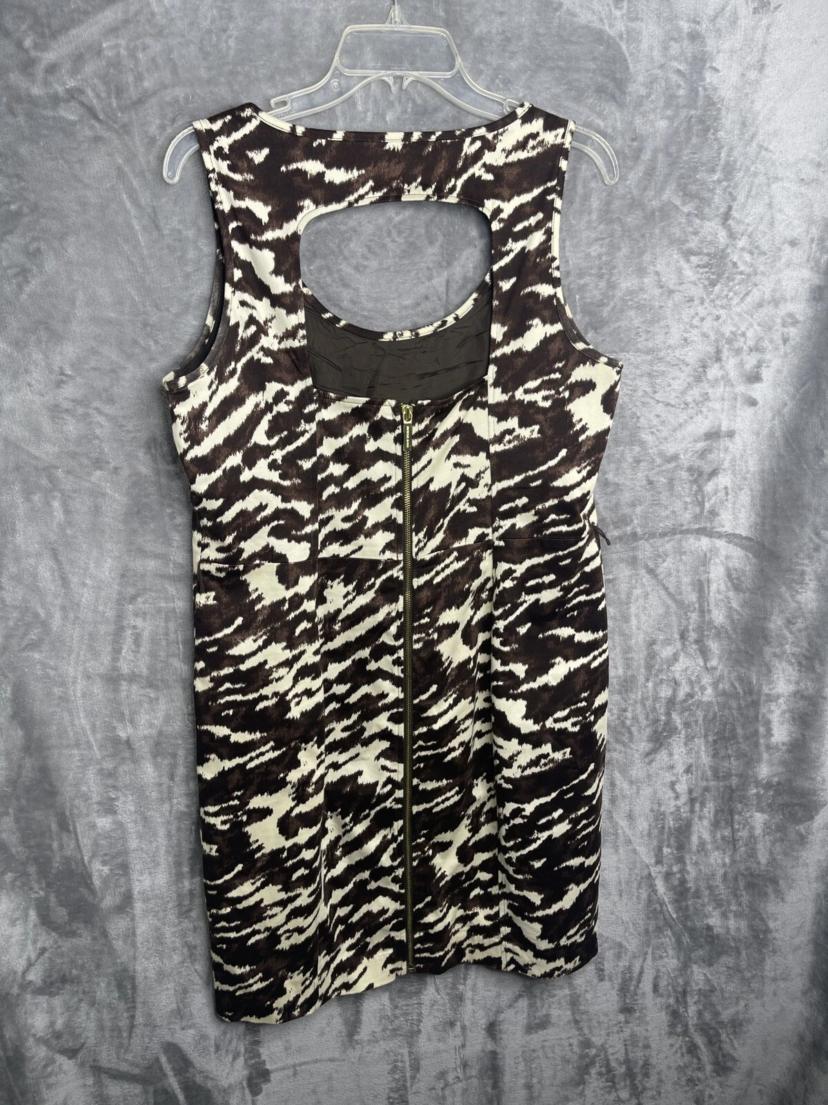 Abito donna Michael Kors senza maniche stampa animalier cerniera dietro vestito taglia 12