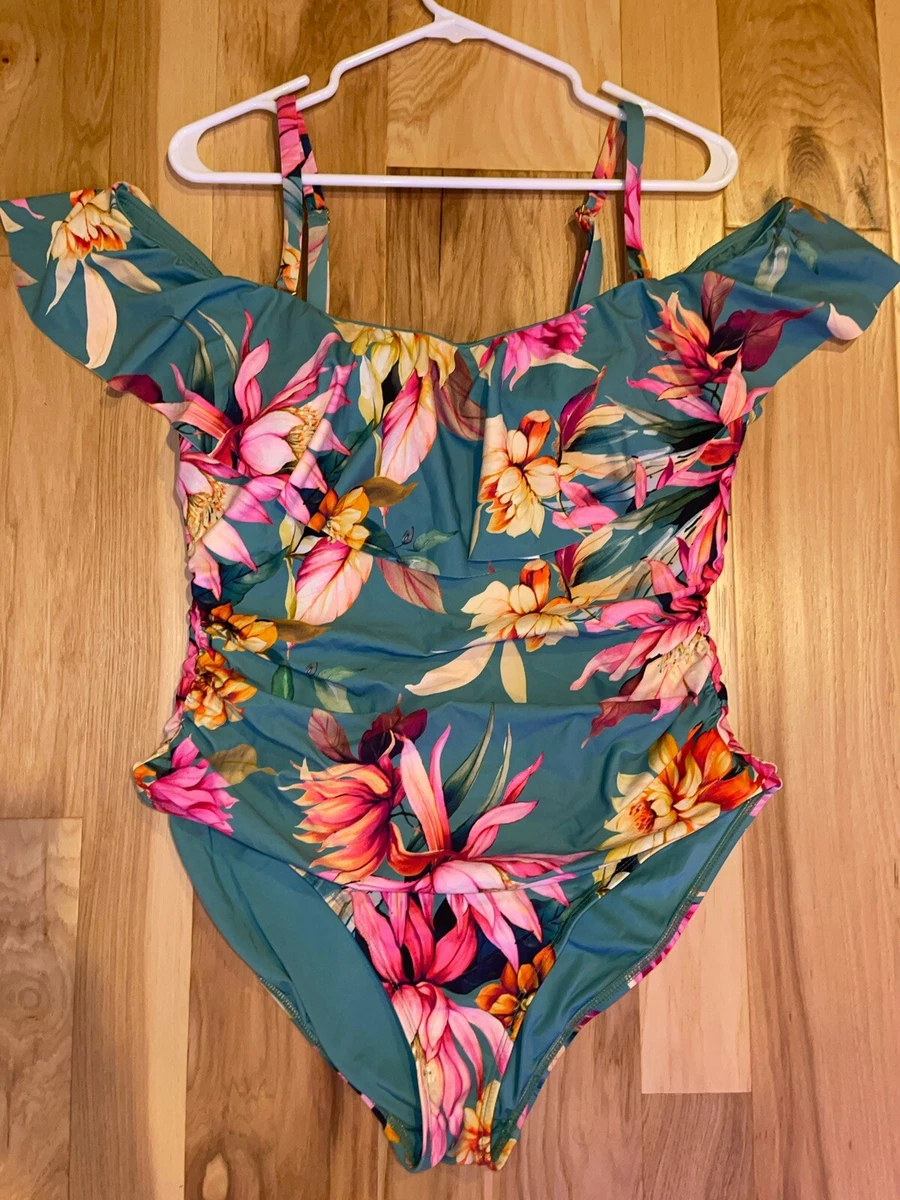 La Blanca Garden Social One Piece Off the Shoulder Swimsuit Sz