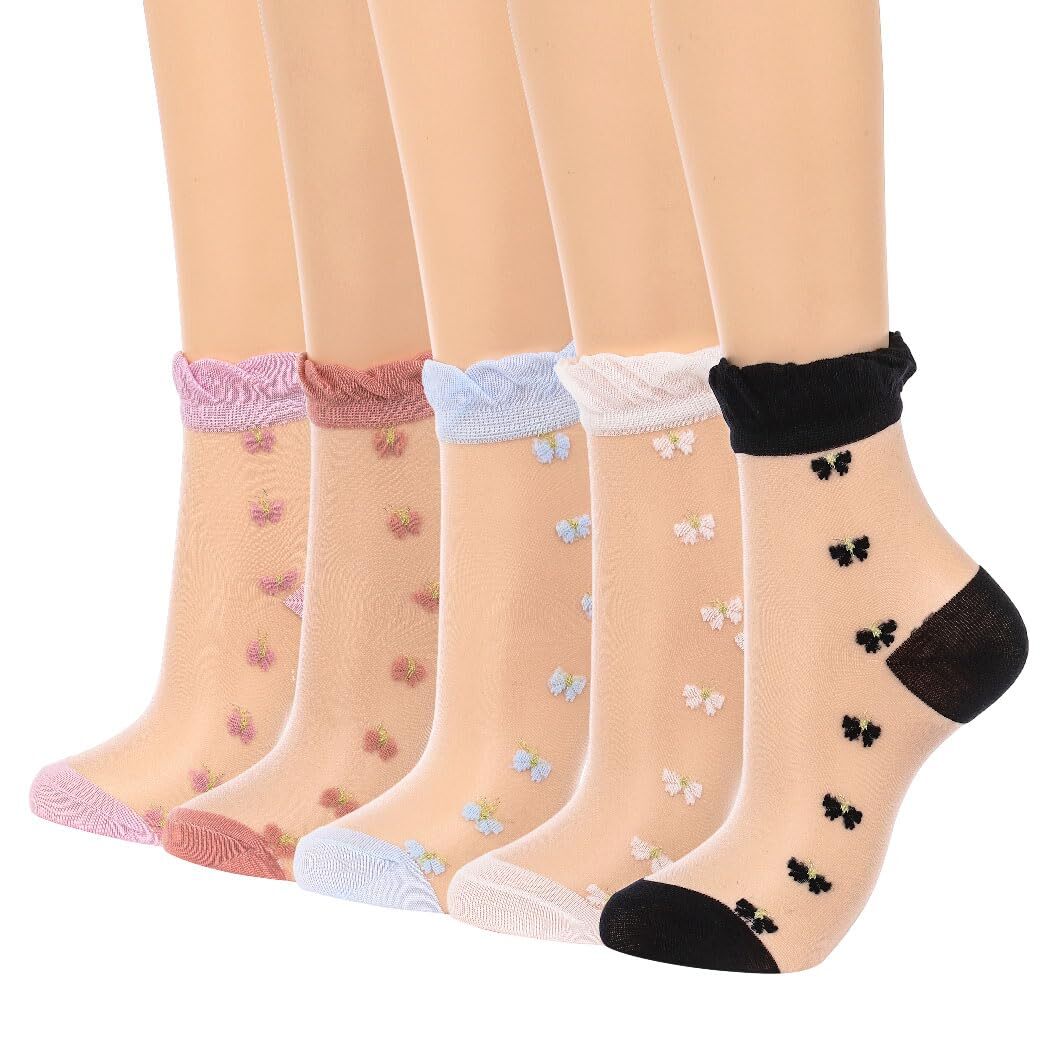 Sheer Socks Ruffle Sheer Ankle Socks Butterfly See Through Socks Nylon Socks ...-image