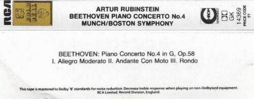 Beethoven Rubinstein Munch Piano Concerto No. 4 CASSETTE ALBUM Boston S O - Picture 3 of 10