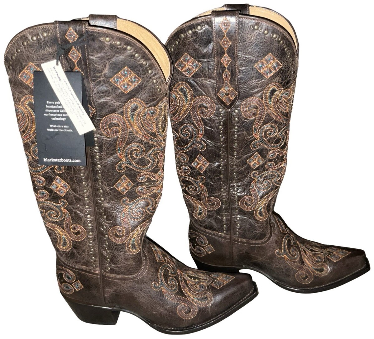 超激レア☆hystericsスタースタッズhystericarmyブラックカーゴ BLACK STAR WOMEN'S 9.5 LOCKHART EMBROIDERED LEATHER WESTERN BOOT