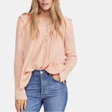 Free People We The Free Women's Sand Dune Henley Raw Hem Peach Top Size Medium