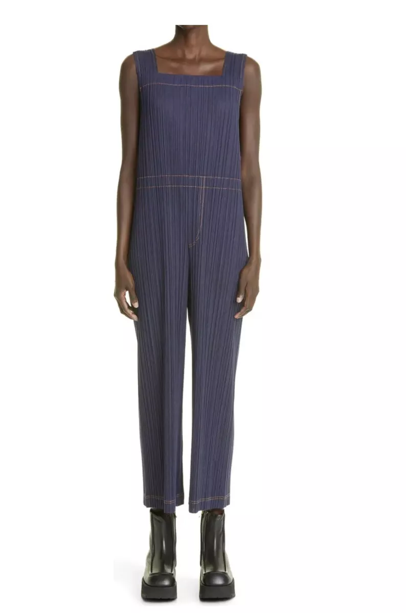 ISSEY MIYAKE Pleats Please Pleated Denim Printed Jumpsuit, Size 3, NEW!