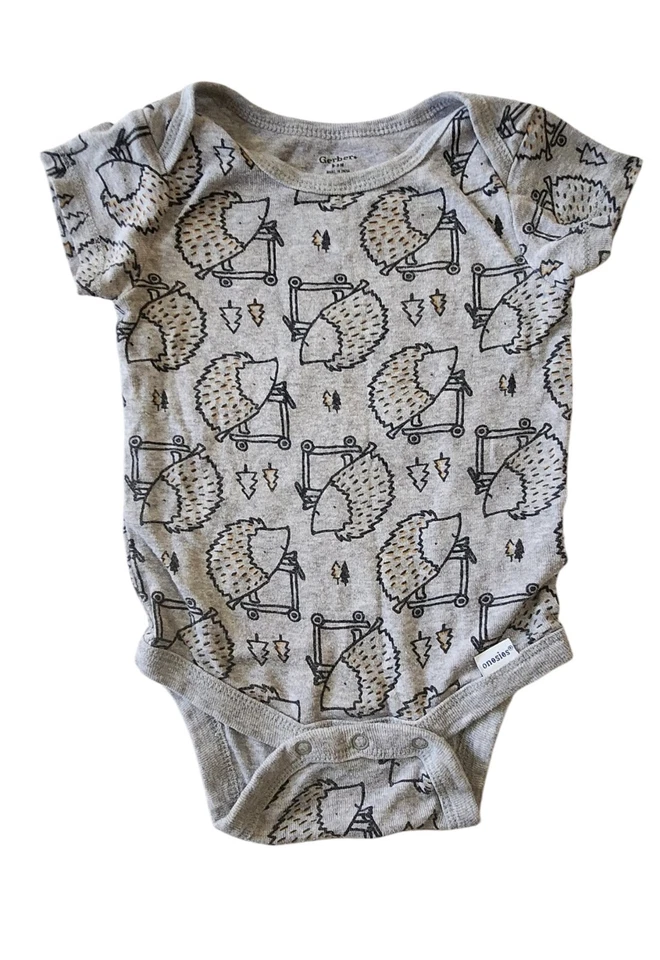 Infant Onsie Pants Hedgehog Turtle Tiger Safari Animal Bodysuit 3-6 Mo Lot of 3 - Image 2 of 4