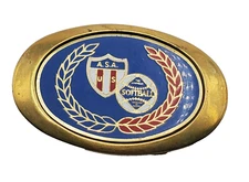 VINTAGE SOFTBALL A.S.A. U S SOLID BRASS BELT BUCKLE COLLECTIBLE MEMORABILIA