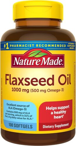 Nature Made Flaxseed Oil 1000 mg, Fish Free Omega 3 Supplement, Dietary Suppleme