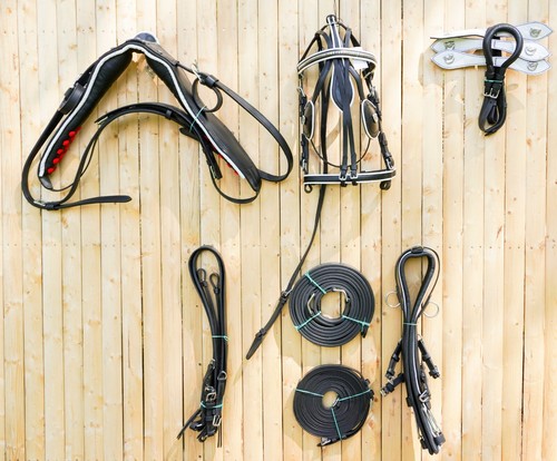 Full Size Horse Patent Leather Driving Harness Set With White Trim - Picture 1 of 12