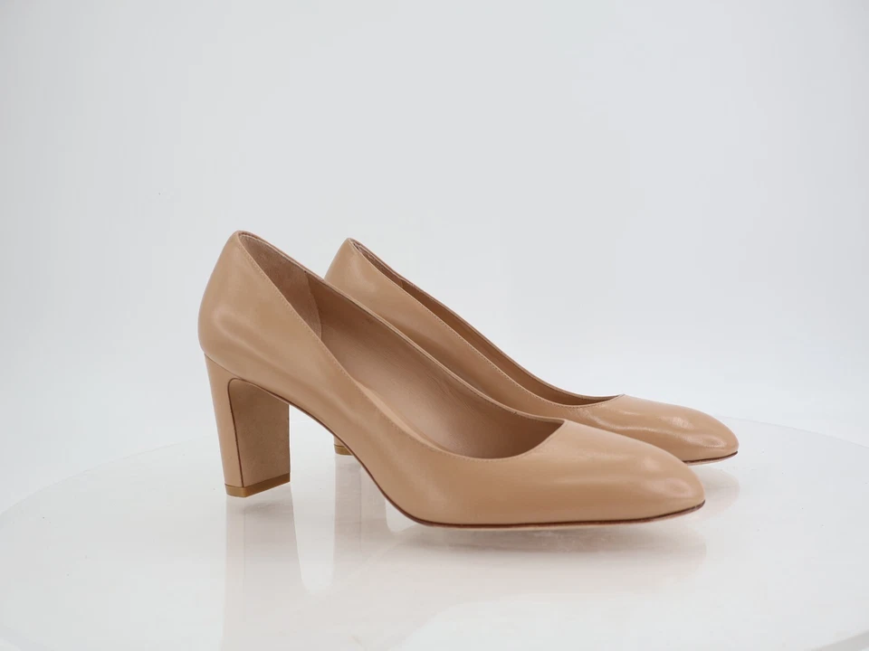 Stuart Weitzman Vida 75 Pump Dune Nude Beige Talla 11B Cuero Tacón Bloque Carrera Foto 2 de 4