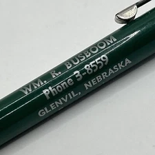 VTG Scripto Ballpoint Pen WM. R. BUSBOOM Glenvil NE Standard Reliance Insurance