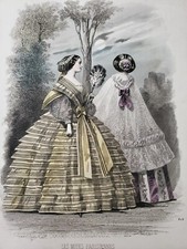 Gravure de mode les modes parisiennes  XIXème Par Compte Calix Robes De Soirée 