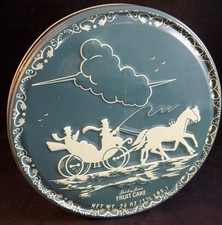 Vintage Metal Christmas FRUIT CAKE Tin Shirley Jean Capital Cake Carriage