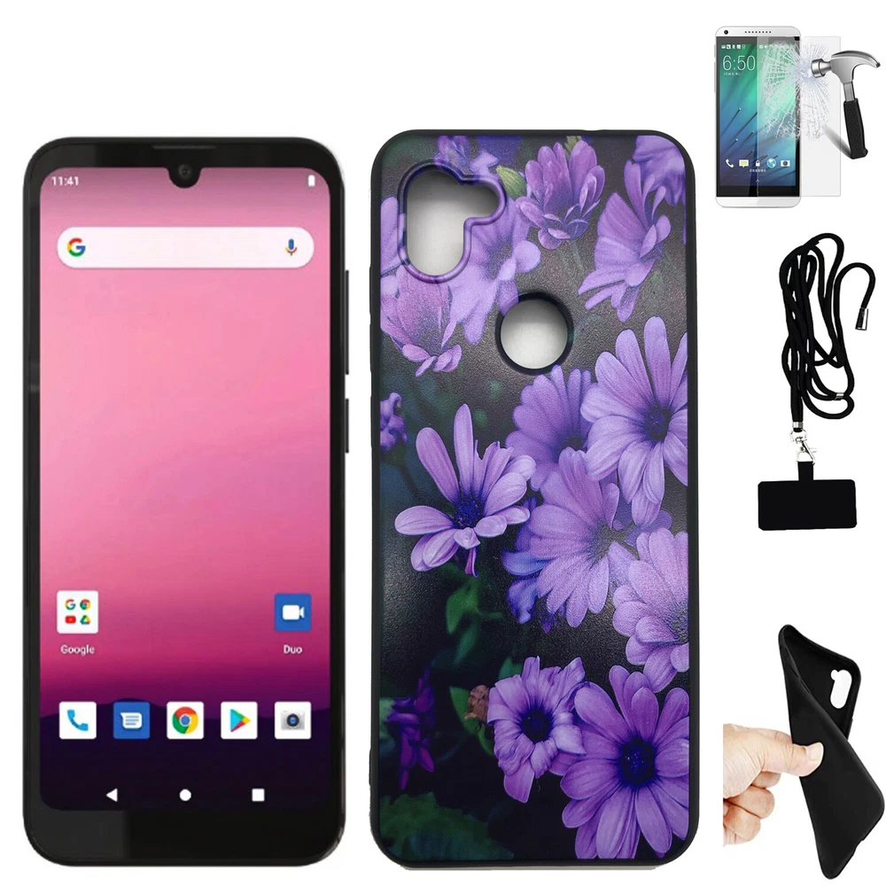 Phone Case for Orbic Q10 4g LTE / Fun Flexible Gel Tempered Glass Phone Lanyard
