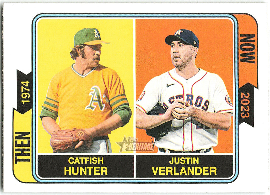 2023 Topps Heritage Then And Now TAN14 Catfish Hunter Justin Verlander
