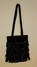 Black Flapper Handbag Beaded Evening Cocktail Purse Formal Bag Flaw