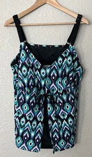 Catherine's Women's Black Blue White Tankini Swimsuit Top Shirt - Sz 26W- New