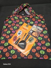 2 Pc Lot Halloween Trick-Or-Treat Bag 16x16 Reusable Shopping Tote  Carving Kit