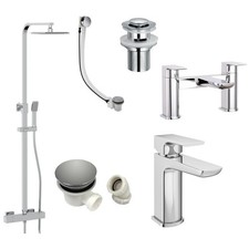 Chrome Mura Complete Tap Pack inc Square Chrome Thermostatic Shower & ALL Wastes