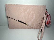 Pink Envelope Clutch Wristlet w/ Magnetic Flap and Scarf Bag Charm