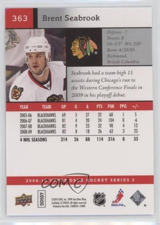 2009-10 Upper Deck Brent Seabrook #363 - Image 2 of 2