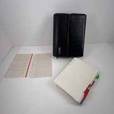 Franklin Covey Leather 6 Ringed Binder W/ Inserts Textured Pocket Compact Black