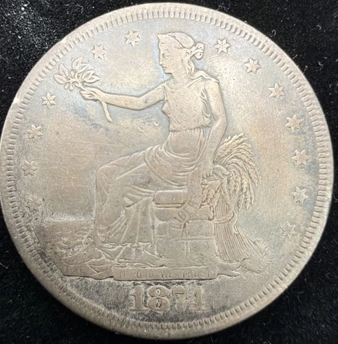 VF 1874-CC Trade Dollar, Rare US Silver Coin