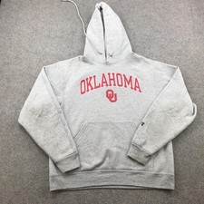 Oklahoma Sooners Hoodie Mens Medium Gray NCAA Football Russell OU Sweatshirt
