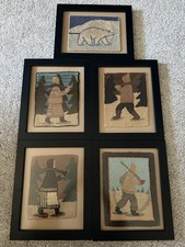 Set of 5 Vintage Grenfell Labrador Hand-Hooked Mats Framed Inuit Art