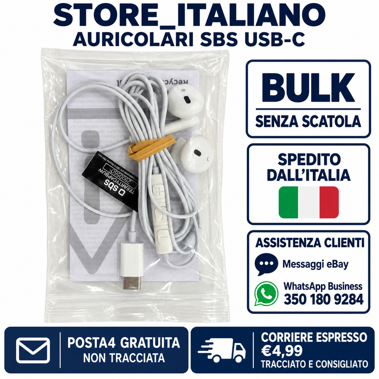 Auricolari SBS Studio Mix 65c USB-C Cablati con Microfono Bianchi TEEARTYCAPW