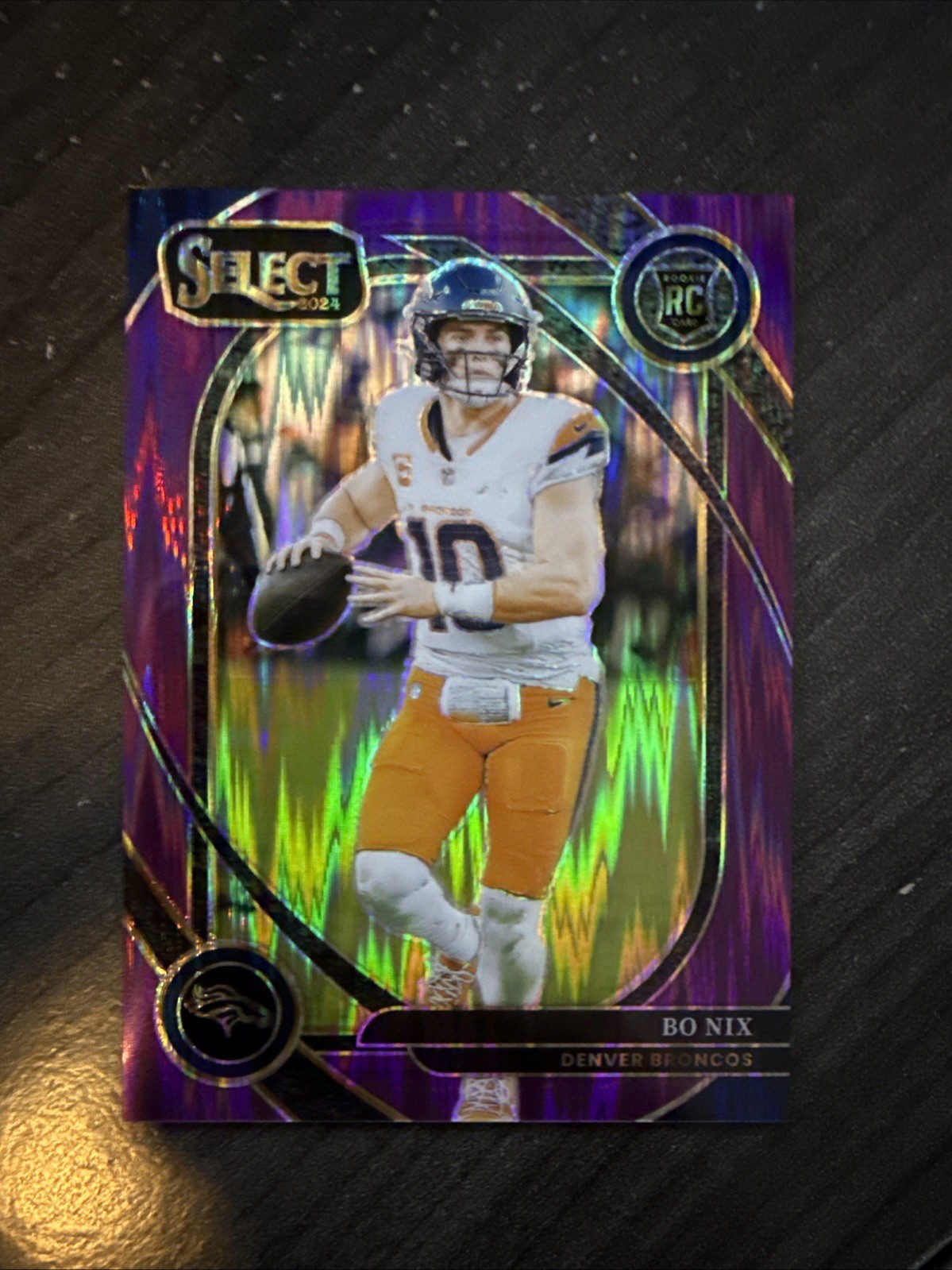 Bo Nix RC 2024 Select Football Purple Shock /360 Club Level Rookie BRONCOS