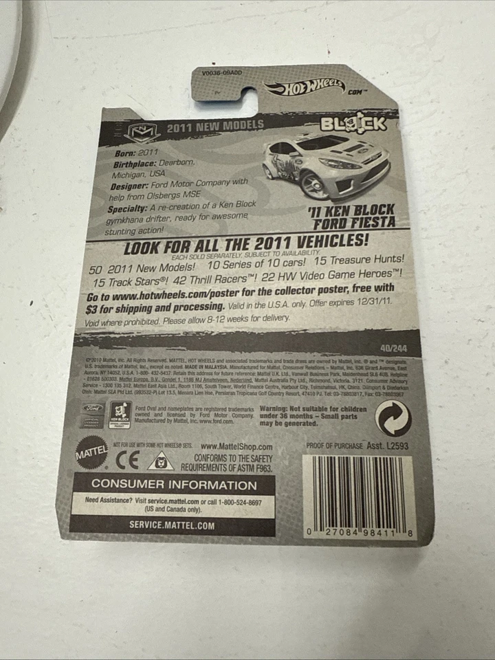 Hot Wheels  '11 Ken Block Ford Fiesta 40/244 White 2011 New Models 40/50 W2 + 1 - Image 4 of 4