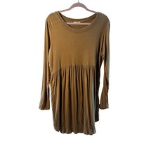 Jodifl Women's Olive Green Long Sleeve Gathered Babydoll Tunic Top Size L