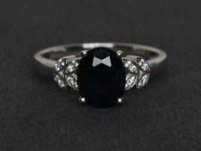 925 Sterling Silver Black Onyx Modern Oval Gemstone Women Ring Duty Free