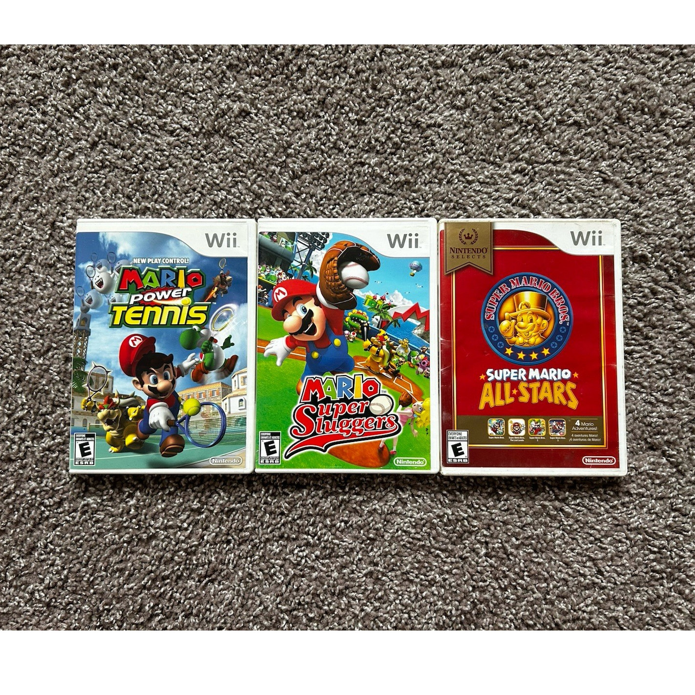 Nintendo Wii Mario Video Game Lot 3: Mario Power Tennis, Sluggers, All-Stars