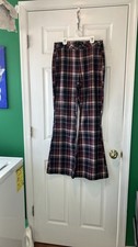 Plaid Flare Pants NWT maroon navy white size 7 almost famous 90s retro