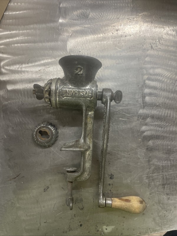 Vintage Universal No. 2 Meat Grinder Clamp On Hand Crank Cast Iron Made USA #2