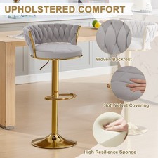 Set of 2 Bar Stools Adjustable Swivel Velvet Retro Kitchen Counter Height Chair