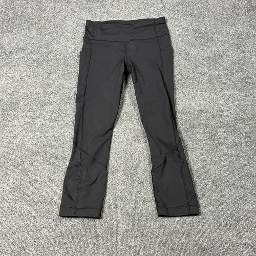 Lululemon Pants Womens 4 Black Crop Leggings High Rise Zip Pocket Running Yoga