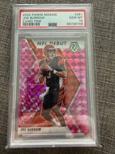 2020 Panini Mosaic JOE BURROW Rookie Card Pink Camo Prizm #261 RC PSA 10. rookie card picture