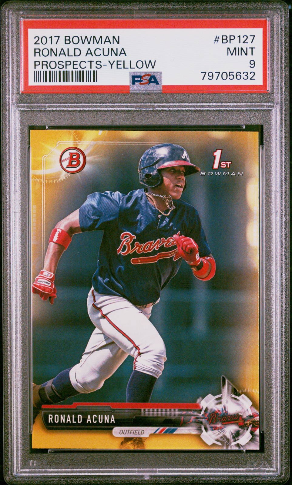 2017 BOWMAN PROSPECTS YELLOW #BP127 RONALD ACUNA PSA 9