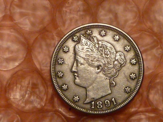 1891 Liberty Head Nickel AU. About Uncirculated #2