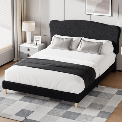 Stylish Black Queen Platform Bed Frame with Adjustable Headboard and Sturdy Slat