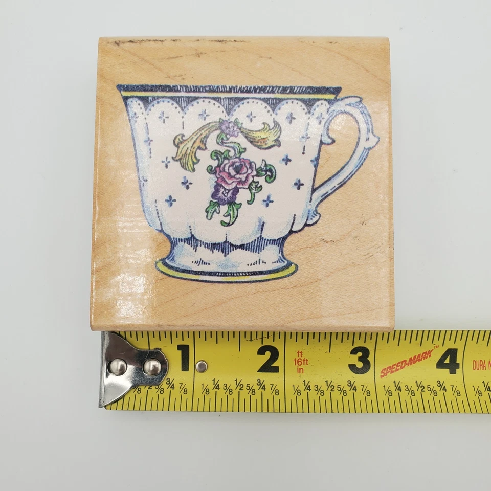 Taza de té de China con sello de goma de Stampendous floral delicado 1996 vintage Foto 4 de 4